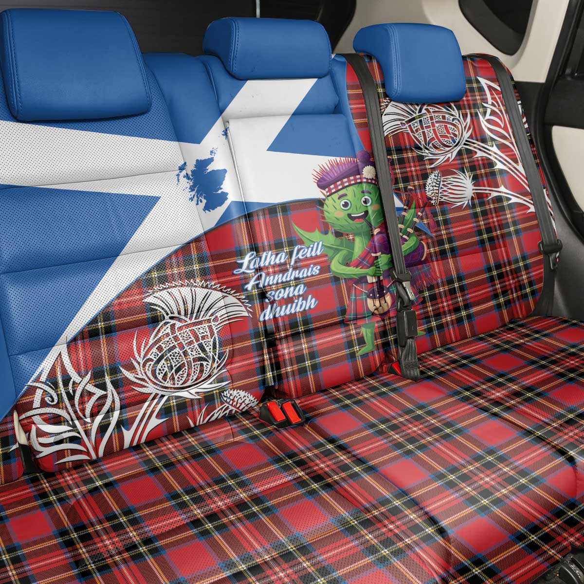 Saint Andrews Day Scotland Back Car Seat Cover Thistle Traditional Bagpipe Tartan Pattern - Wonder Print Shop