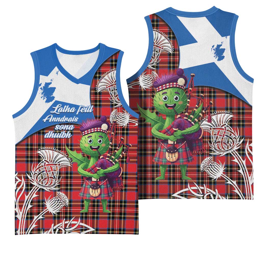 Saint Andrews Day Scotland Basketball Jersey Thistle Traditional Bagpipe Tartan Pattern - Wonder Print Shop
