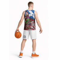 Saint Andrews Day Scotland Basketball Jersey Thistle Traditional Bagpipe Tartan Pattern - Wonder Print Shop
