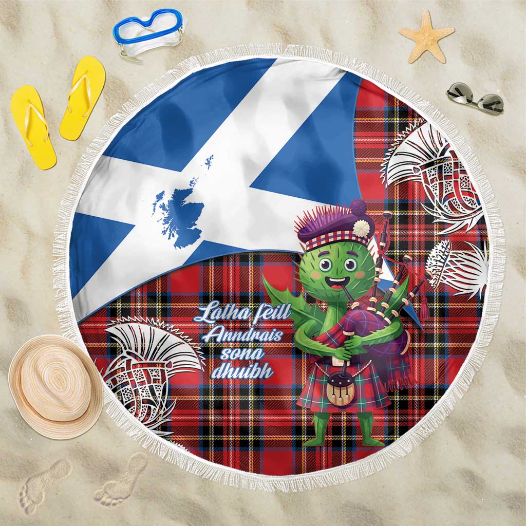 Saint Andrews Day Scotland Beach Blanket Thistle Traditional Bagpipe Tartan Pattern - Wonder Print Shop