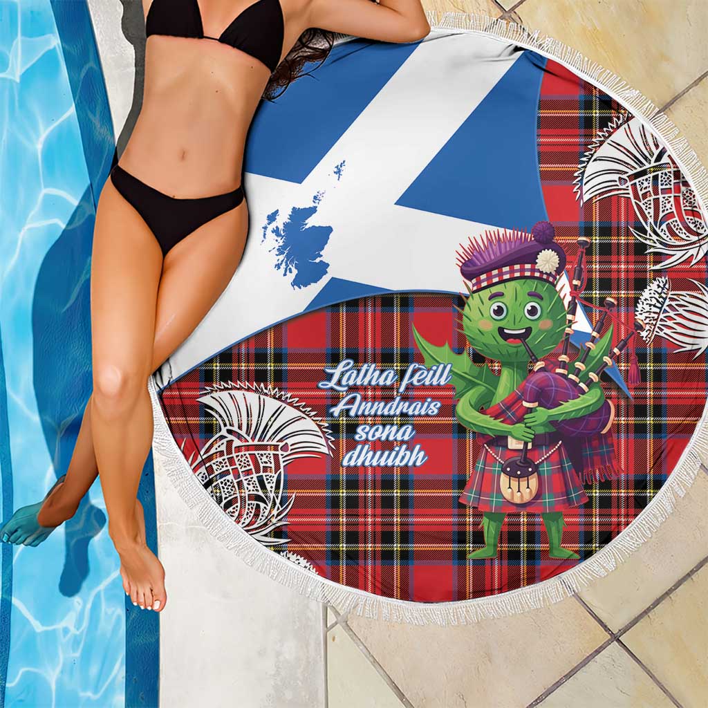 Saint Andrews Day Scotland Beach Blanket Thistle Traditional Bagpipe Tartan Pattern - Wonder Print Shop