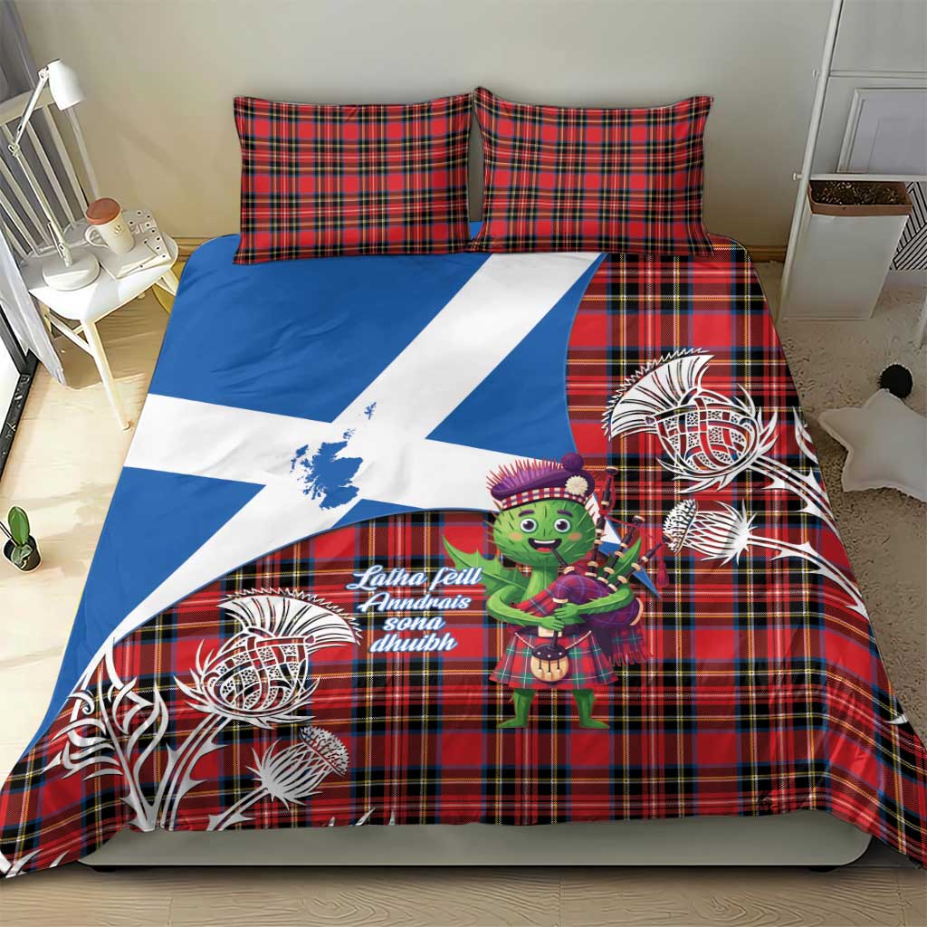 Saint Andrews Day Scotland Bedding Set Thistle Traditional Bagpipe Tartan Pattern - Wonder Print Shop