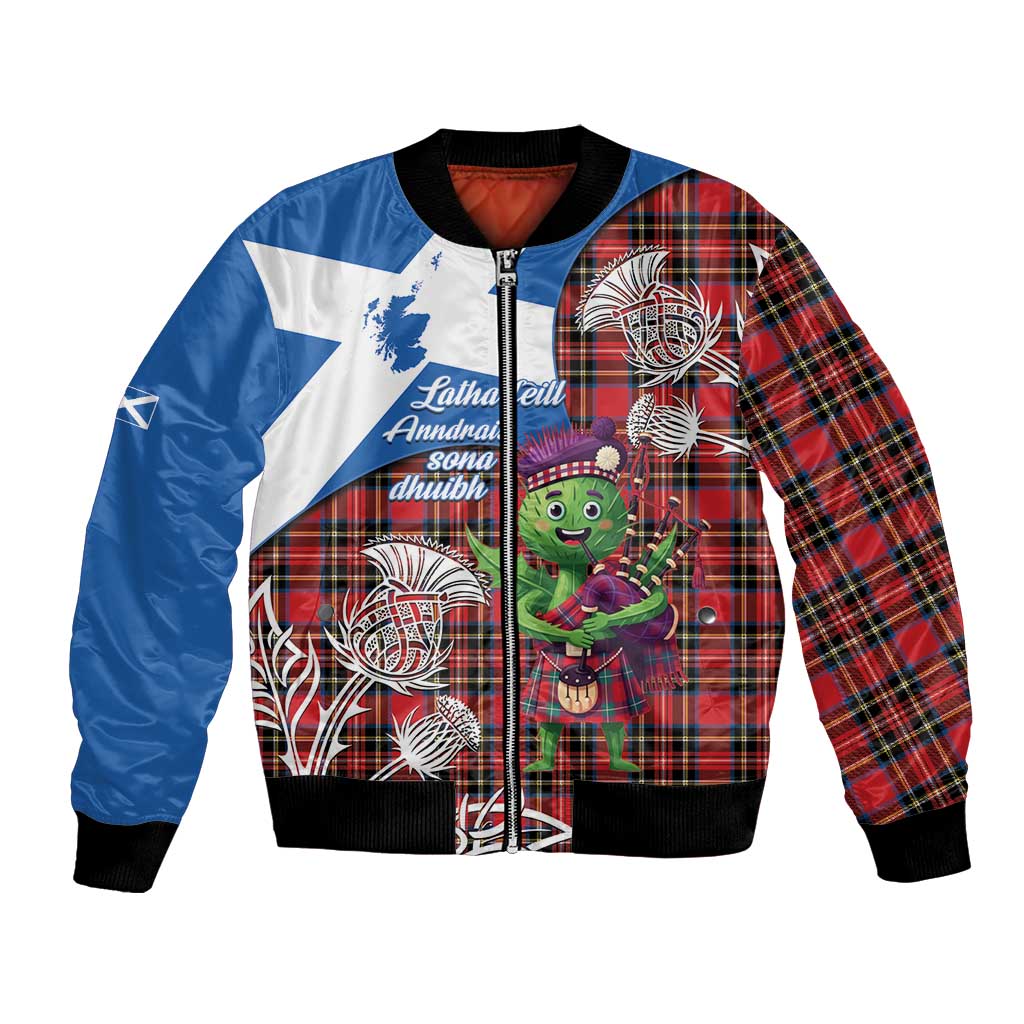Saint Andrews Day Scotland Bomber Jacket Thistle Traditional Bagpipe Tartan Pattern - Wonder Print Shop