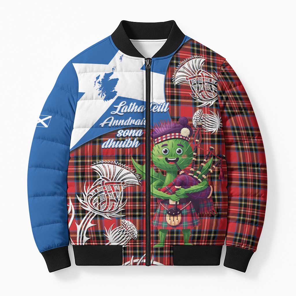 Saint Andrews Day Scotland Bomber Puffer Jacket Thistle Traditional Bagpipe Tartan Pattern - Wonder Print Shop