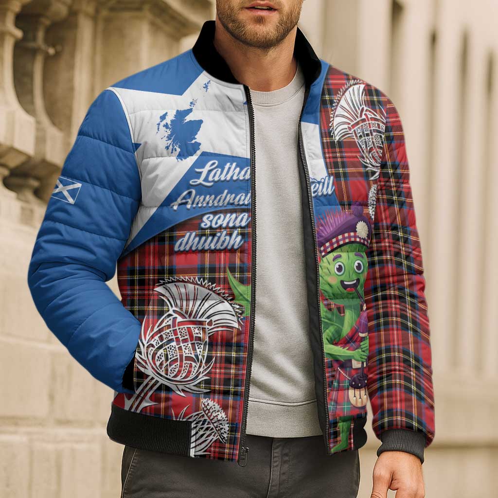 Saint Andrews Day Scotland Bomber Puffer Jacket Thistle Traditional Bagpipe Tartan Pattern - Wonder Print Shop