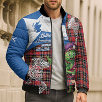 Saint Andrews Day Scotland Bomber Puffer Jacket Thistle Traditional Bagpipe Tartan Pattern - Wonder Print Shop