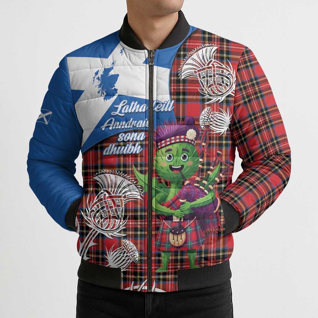 Saint Andrews Day Scotland Bomber Puffer Jacket Thistle Traditional Bagpipe Tartan Pattern - Wonder Print Shop