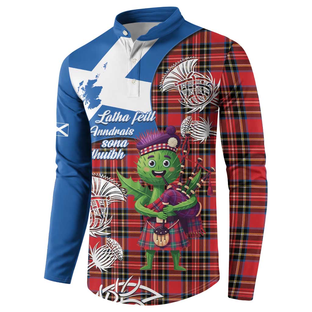 Saint Andrews Day Scotland Button Sweatshirt Thistle Traditional Bagpipe Tartan Pattern - Wonder Print Shop