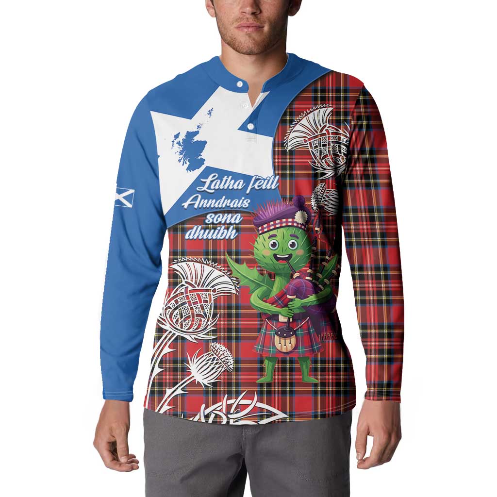Saint Andrews Day Scotland Button Sweatshirt Thistle Traditional Bagpipe Tartan Pattern - Wonder Print Shop