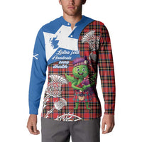Saint Andrews Day Scotland Button Sweatshirt Thistle Traditional Bagpipe Tartan Pattern - Wonder Print Shop