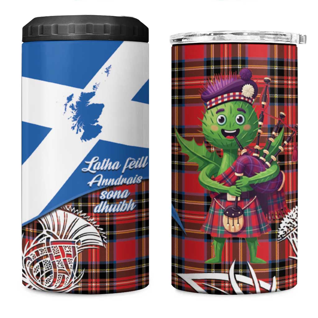 Saint Andrews Day Scotland 4 in 1 Can Cooler Tumbler Thistle Traditional Bagpipe Tartan Pattern - Wonder Print Shop