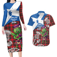 Saint Andrews Day Scotland Couples Matching Long Sleeve Bodycon Dress and Hawaiian Shirt Thistle Traditional Bagpipe Tartan Pattern - Wonder Print Shop