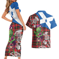 Saint Andrews Day Scotland Couples Matching Short Sleeve Bodycon Dress and Hawaiian Shirt Thistle Traditional Bagpipe Tartan Pattern - Wonder Print Shop