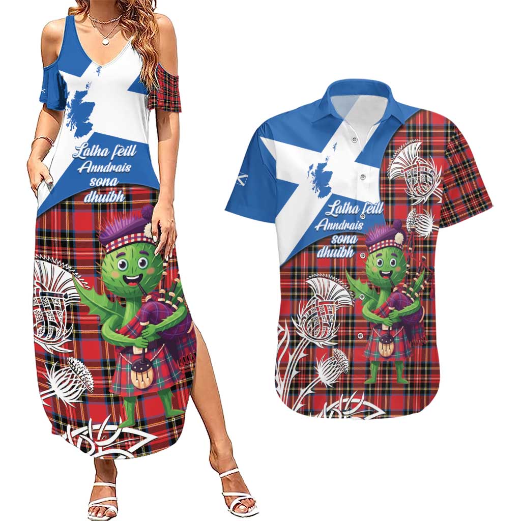 Saint Andrews Day Scotland Couples Matching Summer Maxi Dress and Hawaiian Shirt Thistle Traditional Bagpipe Tartan Pattern - Wonder Print Shop