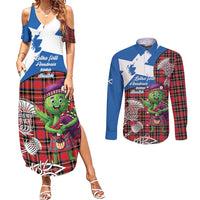 Saint Andrews Day Scotland Couples Matching Summer Maxi Dress and Long Sleeve Button Shirt Thistle Traditional Bagpipe Tartan Pattern - Wonder Print Shop