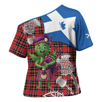 Saint Andrews Day Scotland Cross Shoulder Shirt Thistle Traditional Bagpipe Tartan Pattern - Wonder Print Shop