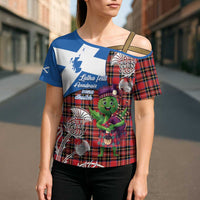 Saint Andrews Day Scotland Cross Shoulder Shirt Thistle Traditional Bagpipe Tartan Pattern - Wonder Print Shop