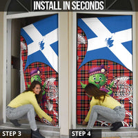Saint Andrews Day Scotland Door Cover Thistle Traditional Bagpipe Tartan Pattern - Wonder Print Shop
