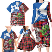 Saint Andrews Day Scotland Family Matching Long Sleeve Bodycon Dress and Hawaiian Shirt Thistle Traditional Bagpipe Tartan Pattern - Wonder Print Shop