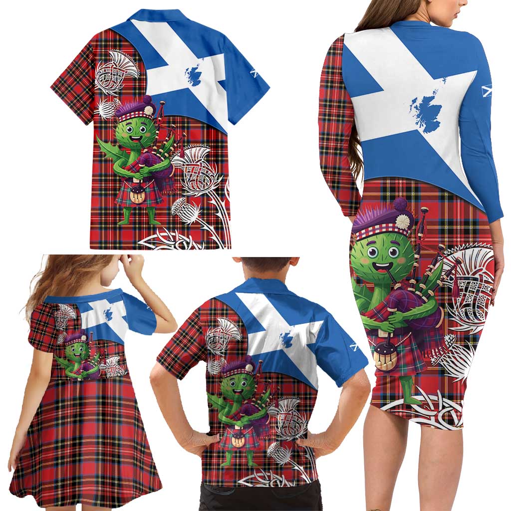 Saint Andrews Day Scotland Family Matching Long Sleeve Bodycon Dress and Hawaiian Shirt Thistle Traditional Bagpipe Tartan Pattern - Wonder Print Shop
