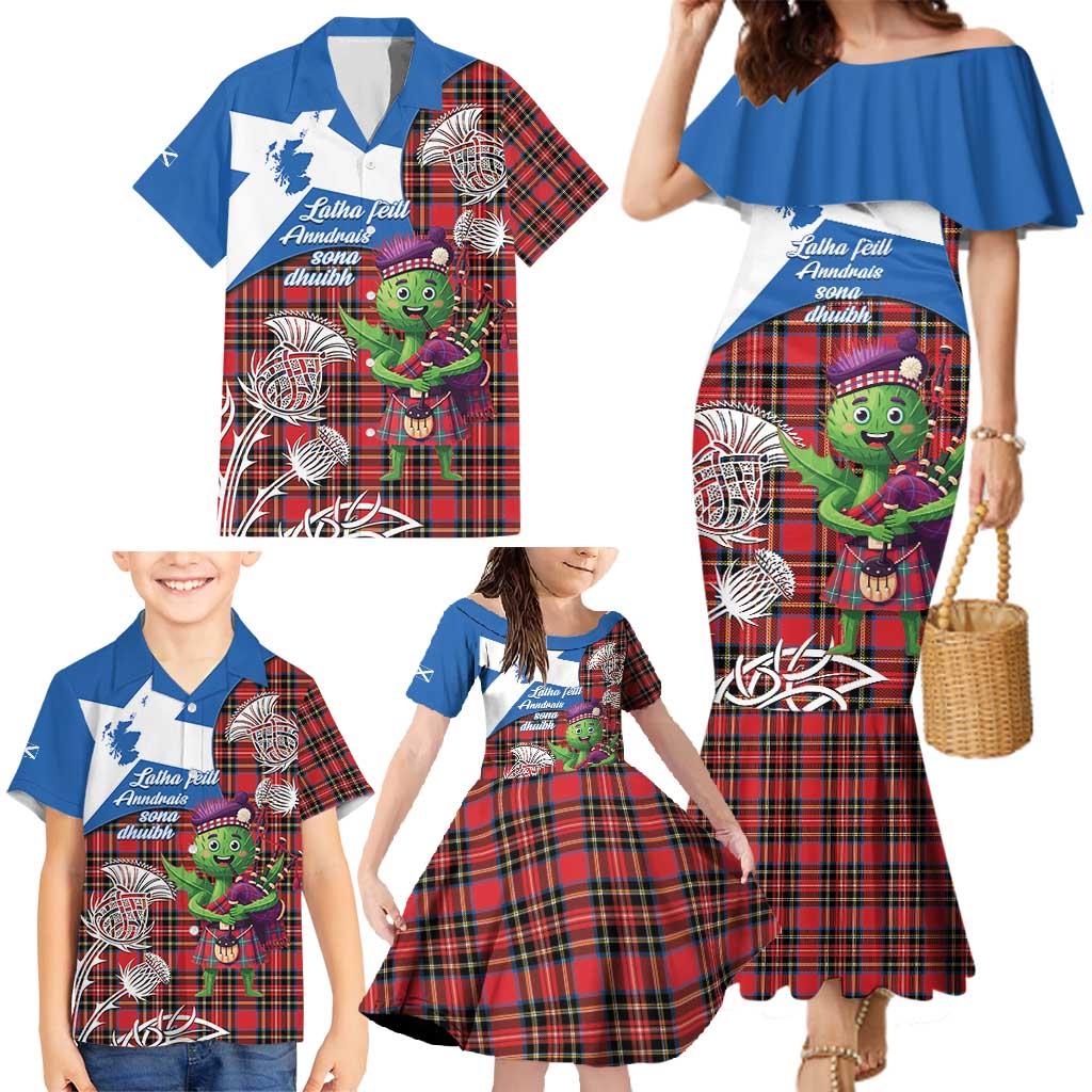 Saint Andrews Day Scotland Family Matching Mermaid Dress and Hawaiian Shirt Thistle Traditional Bagpipe Tartan Pattern - Wonder Print Shop
