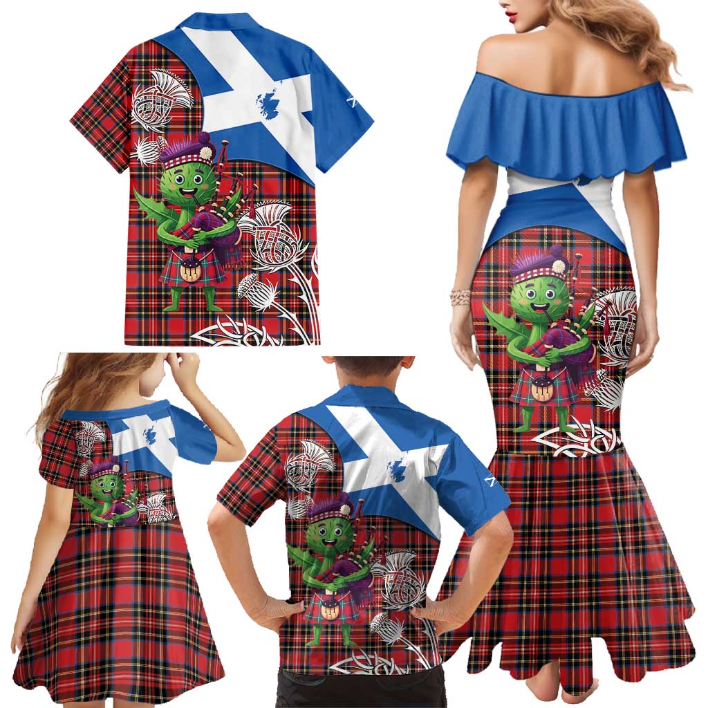 Saint Andrews Day Scotland Family Matching Mermaid Dress and Hawaiian Shirt Thistle Traditional Bagpipe Tartan Pattern - Wonder Print Shop