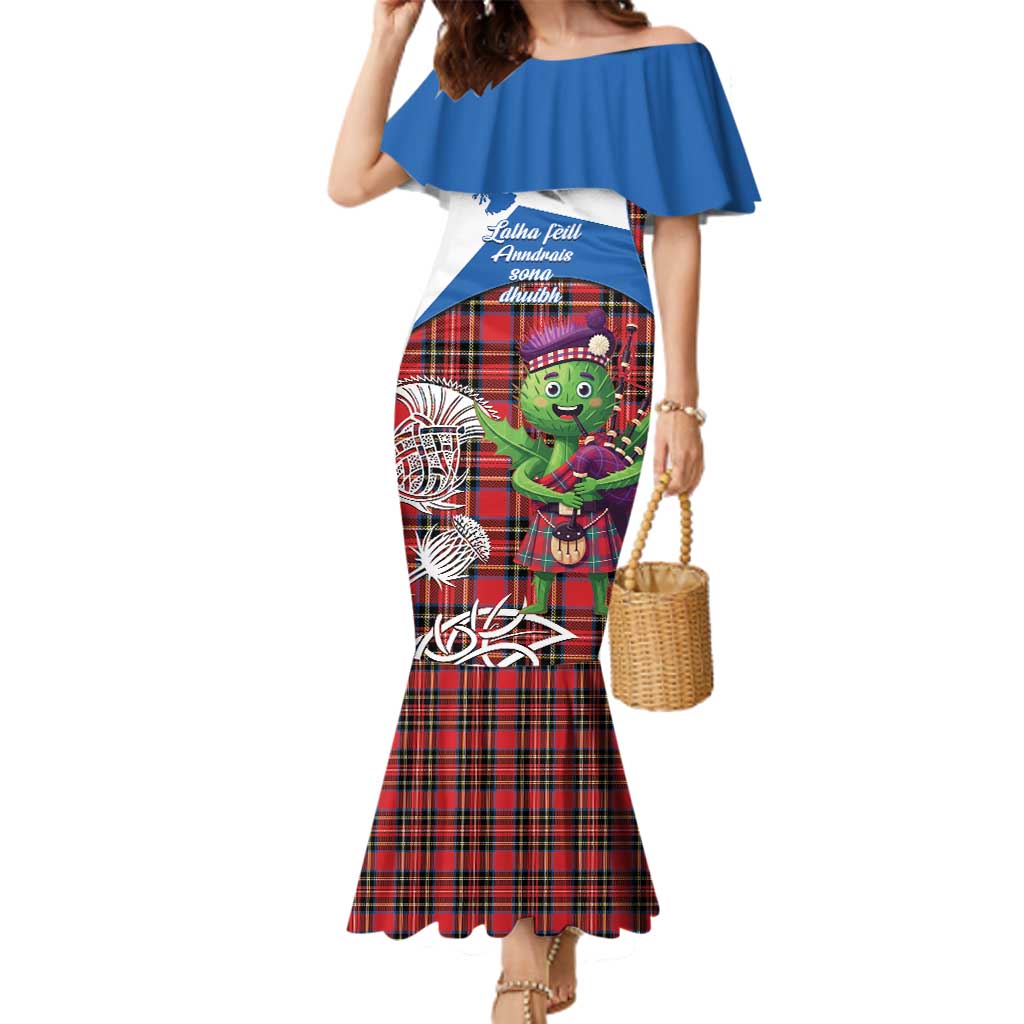 Saint Andrews Day Scotland Family Matching Mermaid Dress and Hawaiian Shirt Thistle Traditional Bagpipe Tartan Pattern - Wonder Print Shop