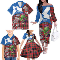 Saint Andrews Day Scotland Family Matching Off The Shoulder Long Sleeve Dress and Hawaiian Shirt Thistle Traditional Bagpipe Tartan Pattern - Wonder Print Shop