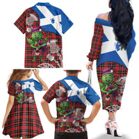 Saint Andrews Day Scotland Family Matching Off The Shoulder Long Sleeve Dress and Hawaiian Shirt Thistle Traditional Bagpipe Tartan Pattern - Wonder Print Shop