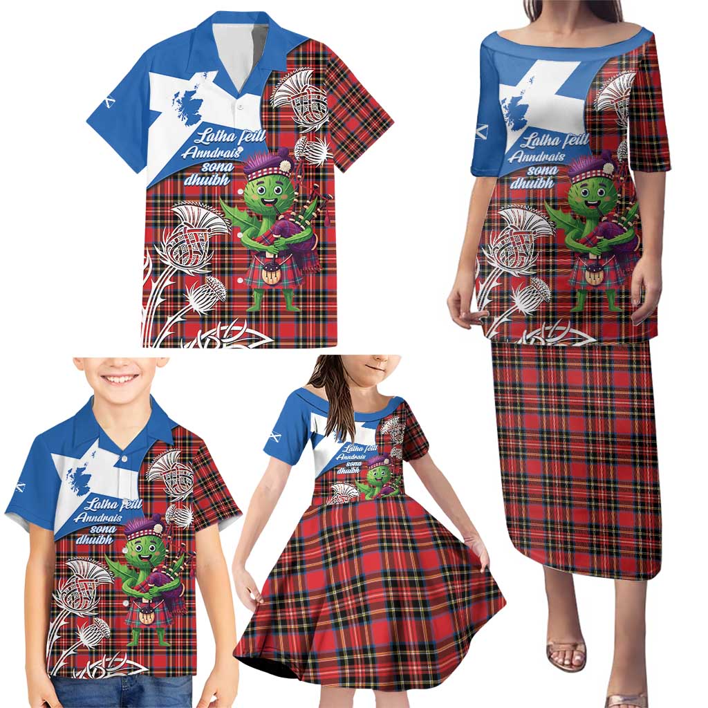 Saint Andrews Day Scotland Family Matching Puletasi and Hawaiian Shirt Thistle Traditional Bagpipe Tartan Pattern - Wonder Print Shop