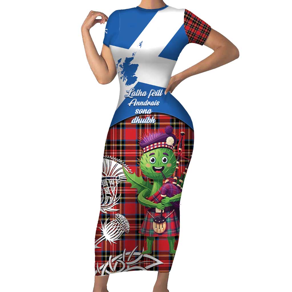 Saint Andrews Day Scotland Family Matching Short Sleeve Bodycon Dress and Hawaiian Shirt Thistle Traditional Bagpipe Tartan Pattern - Wonder Print Shop