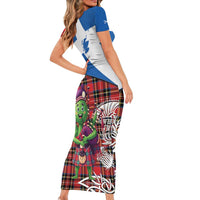 Saint Andrews Day Scotland Family Matching Short Sleeve Bodycon Dress and Hawaiian Shirt Thistle Traditional Bagpipe Tartan Pattern - Wonder Print Shop