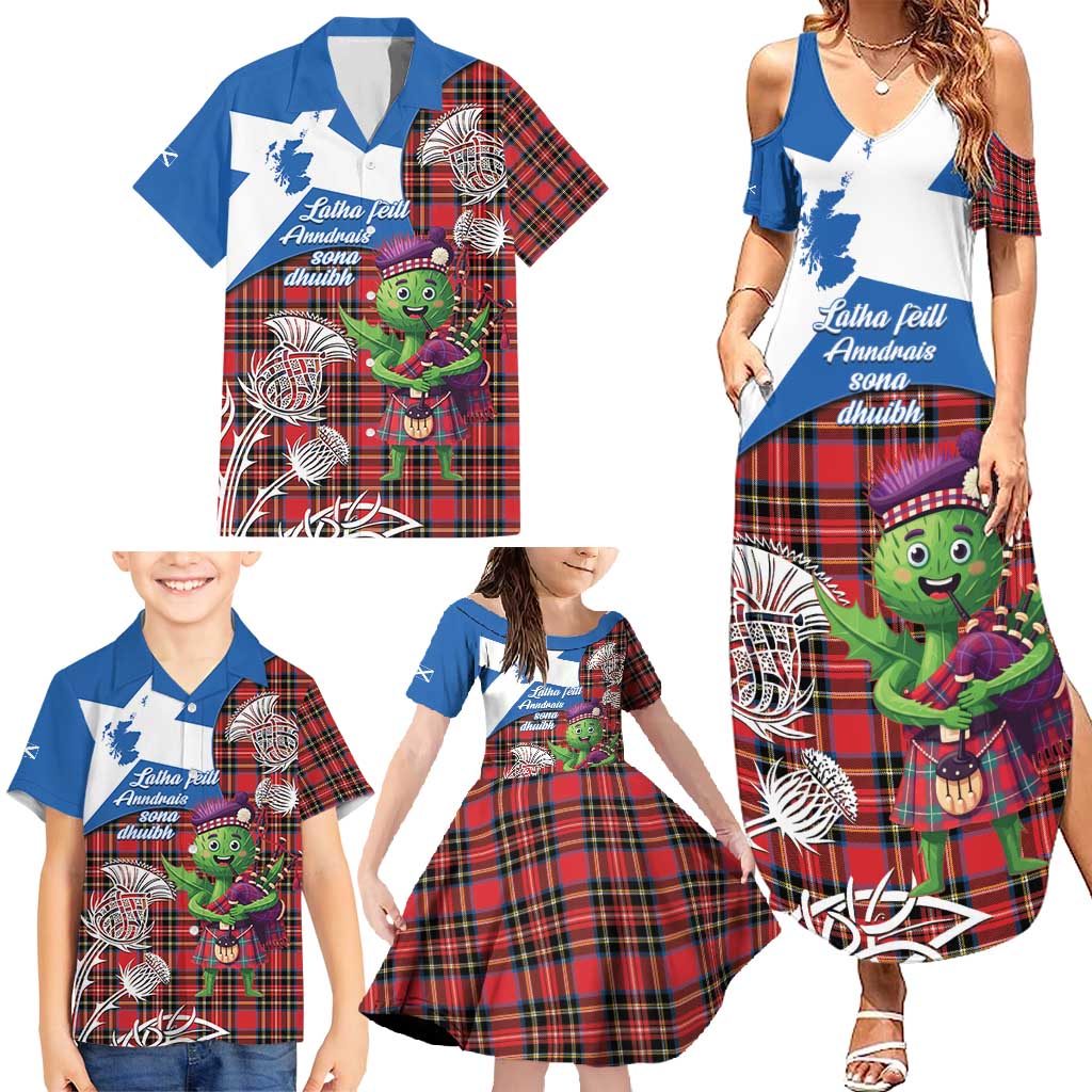 Saint Andrews Day Scotland Family Matching Summer Maxi Dress and Hawaiian Shirt Thistle Traditional Bagpipe Tartan Pattern - Wonder Print Shop