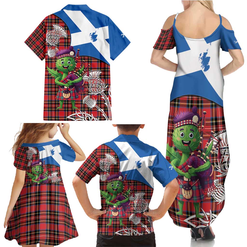 Saint Andrews Day Scotland Family Matching Summer Maxi Dress and Hawaiian Shirt Thistle Traditional Bagpipe Tartan Pattern - Wonder Print Shop