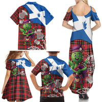 Saint Andrews Day Scotland Family Matching Summer Maxi Dress and Hawaiian Shirt Thistle Traditional Bagpipe Tartan Pattern - Wonder Print Shop