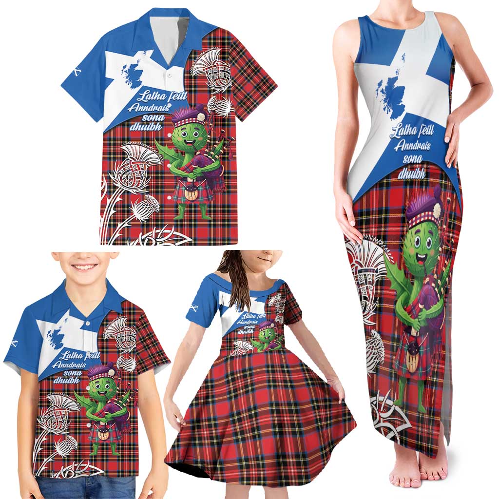Saint Andrews Day Scotland Family Matching Tank Maxi Dress and Hawaiian Shirt Thistle Traditional Bagpipe Tartan Pattern - Wonder Print Shop