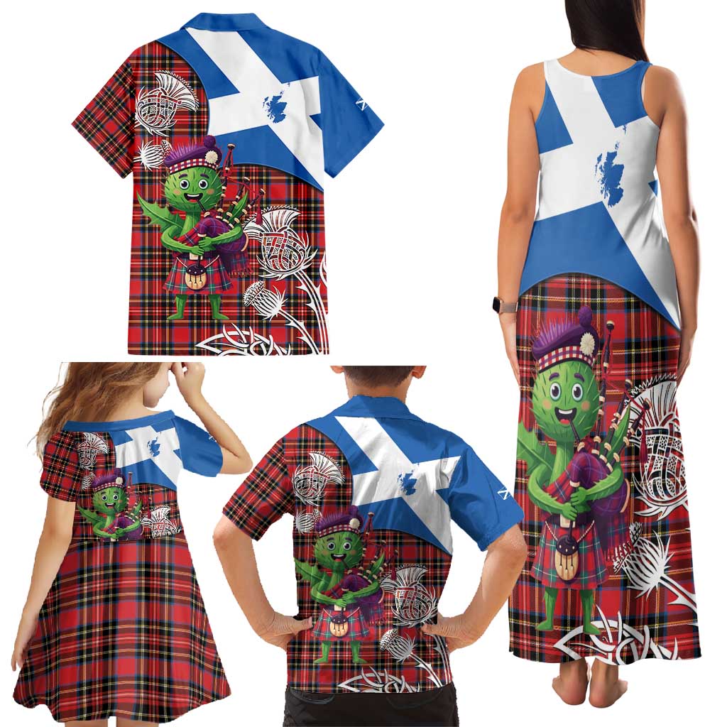 Saint Andrews Day Scotland Family Matching Tank Maxi Dress and Hawaiian Shirt Thistle Traditional Bagpipe Tartan Pattern - Wonder Print Shop