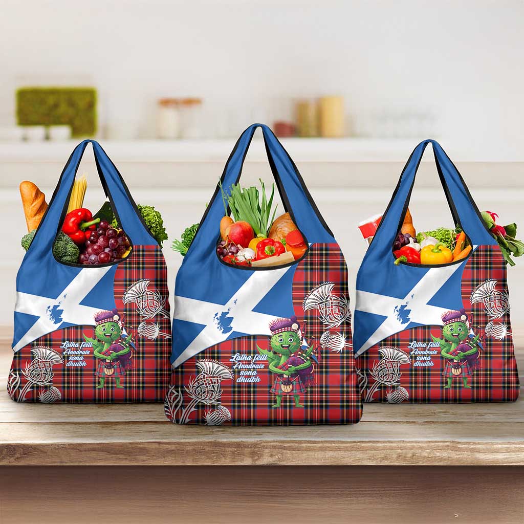 Saint Andrews Day Scotland Grocery Bag Thistle Traditional Bagpipe Tartan Pattern - Wonder Print Shop