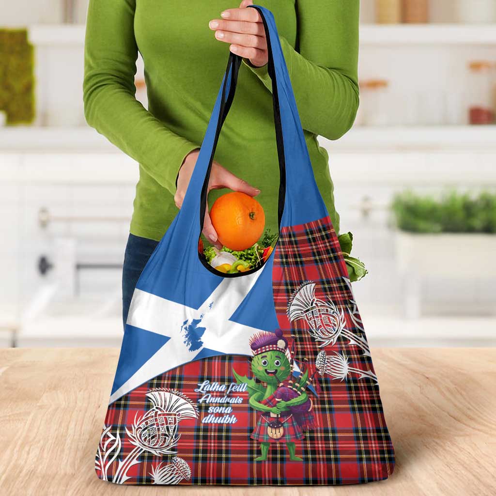 Saint Andrews Day Scotland Grocery Bag Thistle Traditional Bagpipe Tartan Pattern - Wonder Print Shop