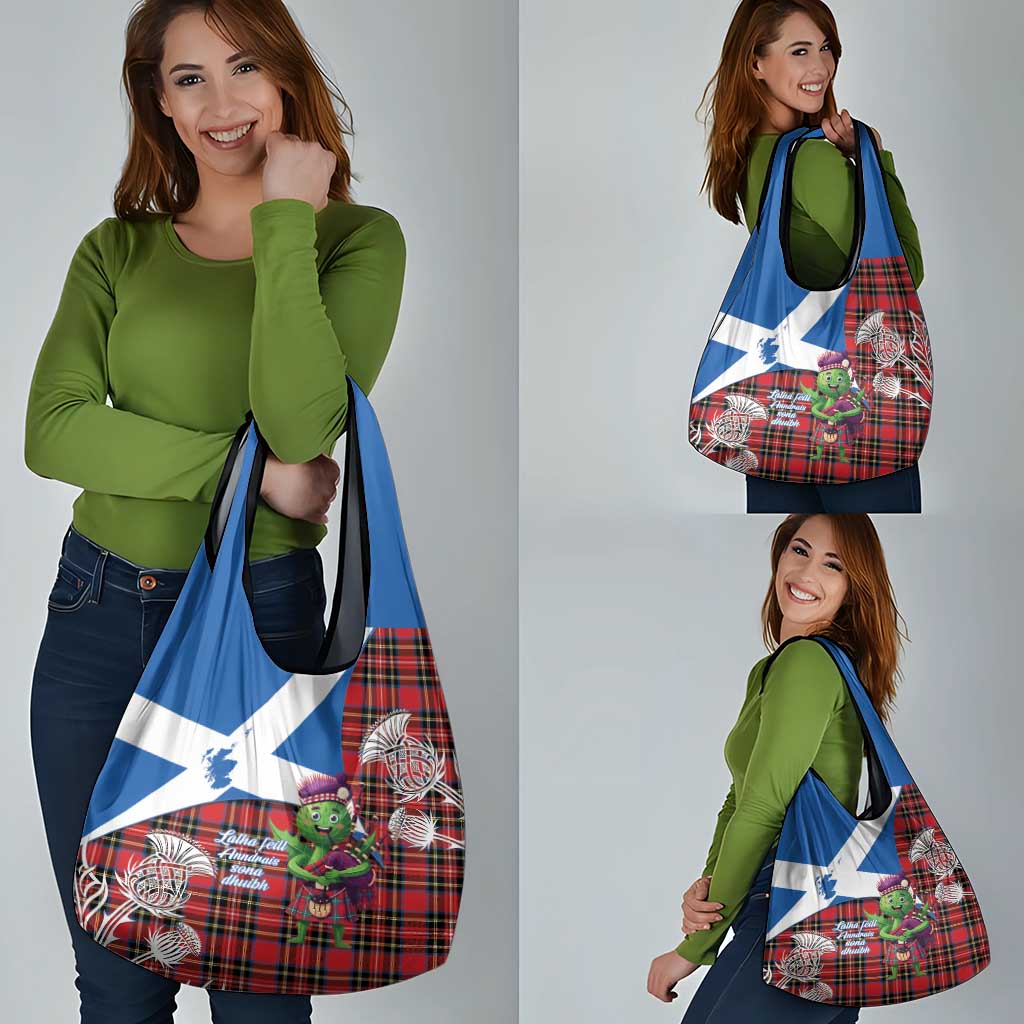 Saint Andrews Day Scotland Grocery Bag Thistle Traditional Bagpipe Tartan Pattern - Wonder Print Shop
