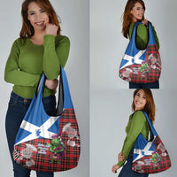 Saint Andrews Day Scotland Grocery Bag Thistle Traditional Bagpipe Tartan Pattern - Wonder Print Shop
