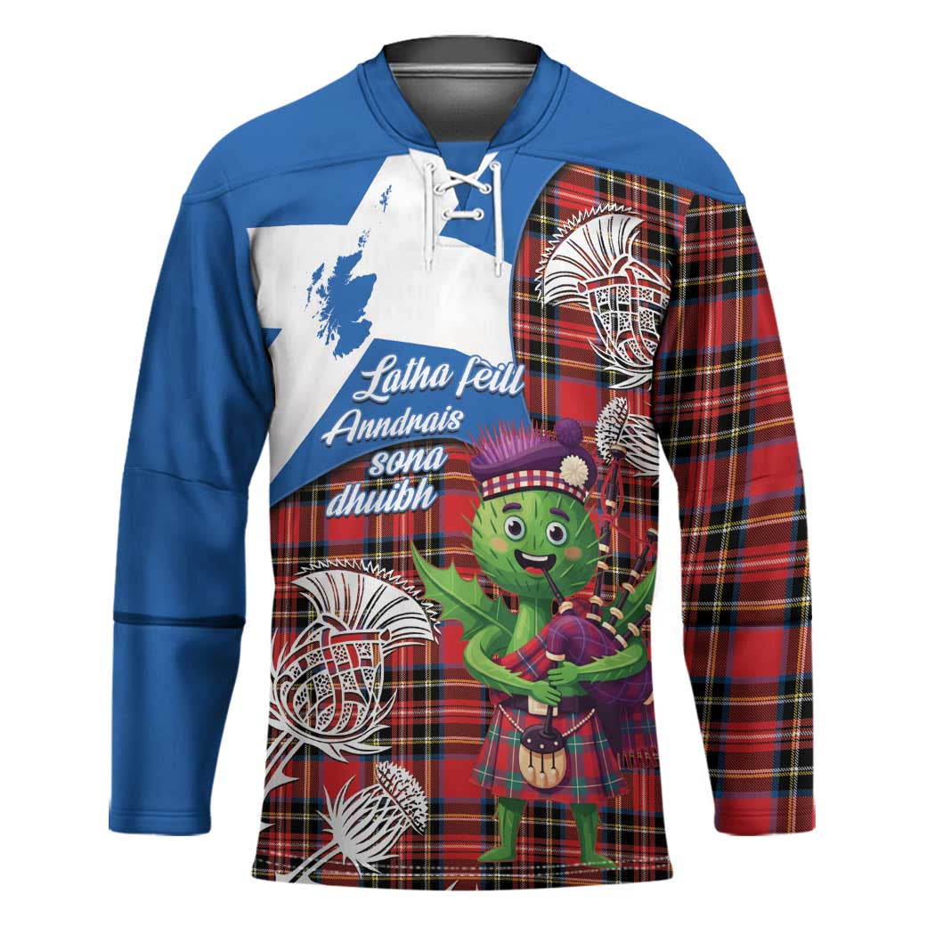 Saint Andrews Day Scotland Hockey Jersey Thistle Traditional Bagpipe Tartan Pattern - Wonder Print Shop