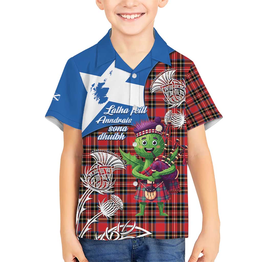 Saint Andrews Day Scotland Kid Hawaiian Shirt Thistle Traditional Bagpipe Tartan Pattern - Wonder Print Shop