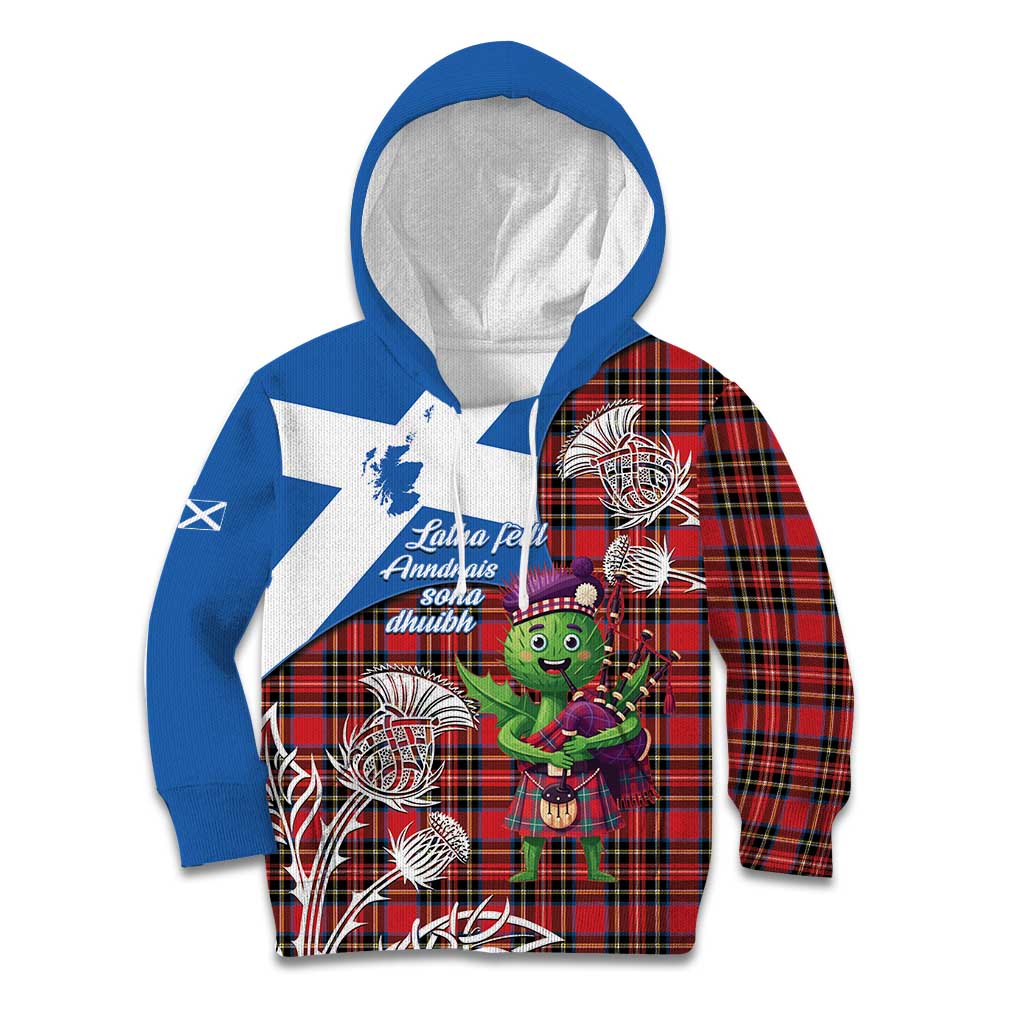 Saint Andrews Day Scotland Kid Hoodie Thistle Traditional Bagpipe Tartan Pattern - Wonder Print Shop