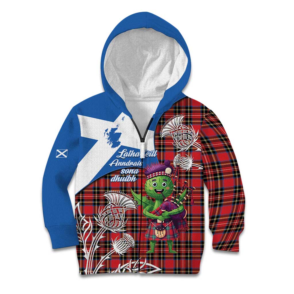 Saint Andrews Day Scotland Kid Hoodie Thistle Traditional Bagpipe Tartan Pattern - Wonder Print Shop