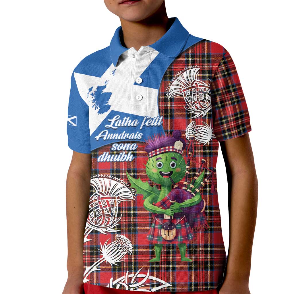 Saint Andrews Day Scotland Kid Polo Shirt Thistle Traditional Bagpipe Tartan Pattern - Wonder Print Shop