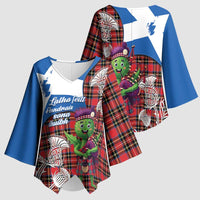Saint Andrews Day Scotland Kimono Sleeve Blouse Thistle Traditional Bagpipe Tartan Pattern - Wonder Print Shop