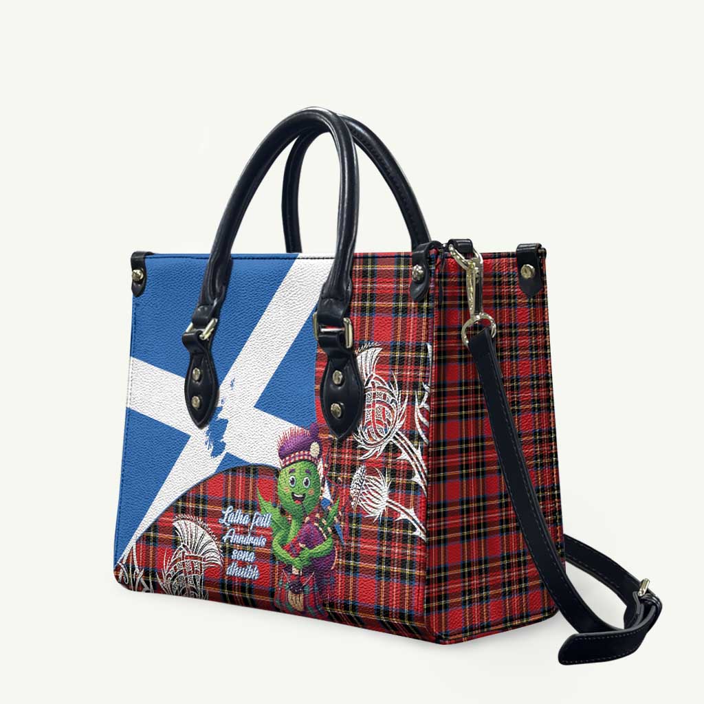Saint Andrews Day Scotland Leather Bag Thistle Traditional Bagpipe Tartan Pattern - Wonder Print Shop