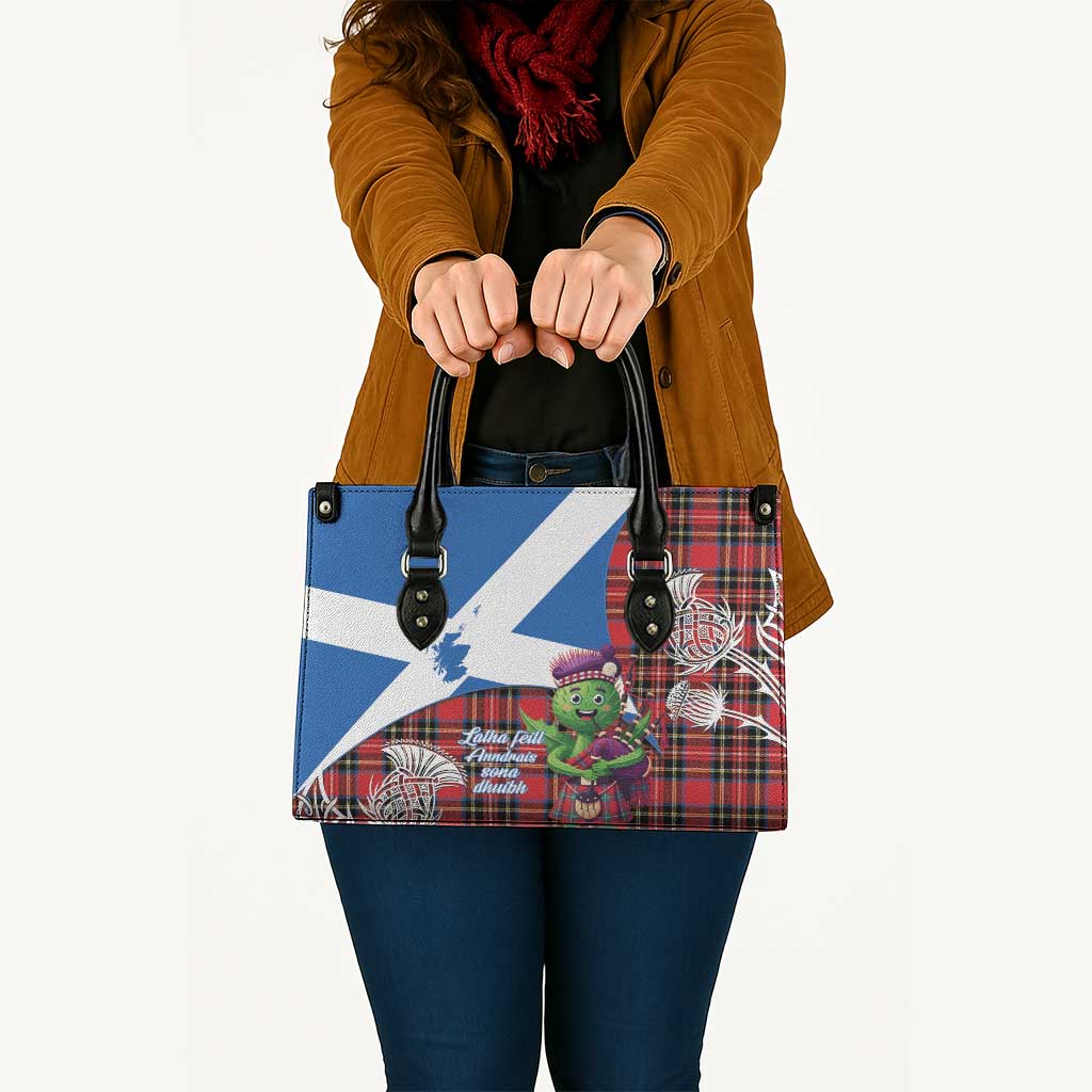 Saint Andrews Day Scotland Leather Bag Thistle Traditional Bagpipe Tartan Pattern - Wonder Print Shop