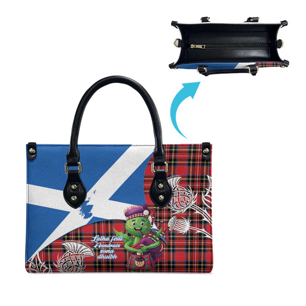 Saint Andrews Day Scotland Leather Bag Thistle Traditional Bagpipe Tartan Pattern - Wonder Print Shop